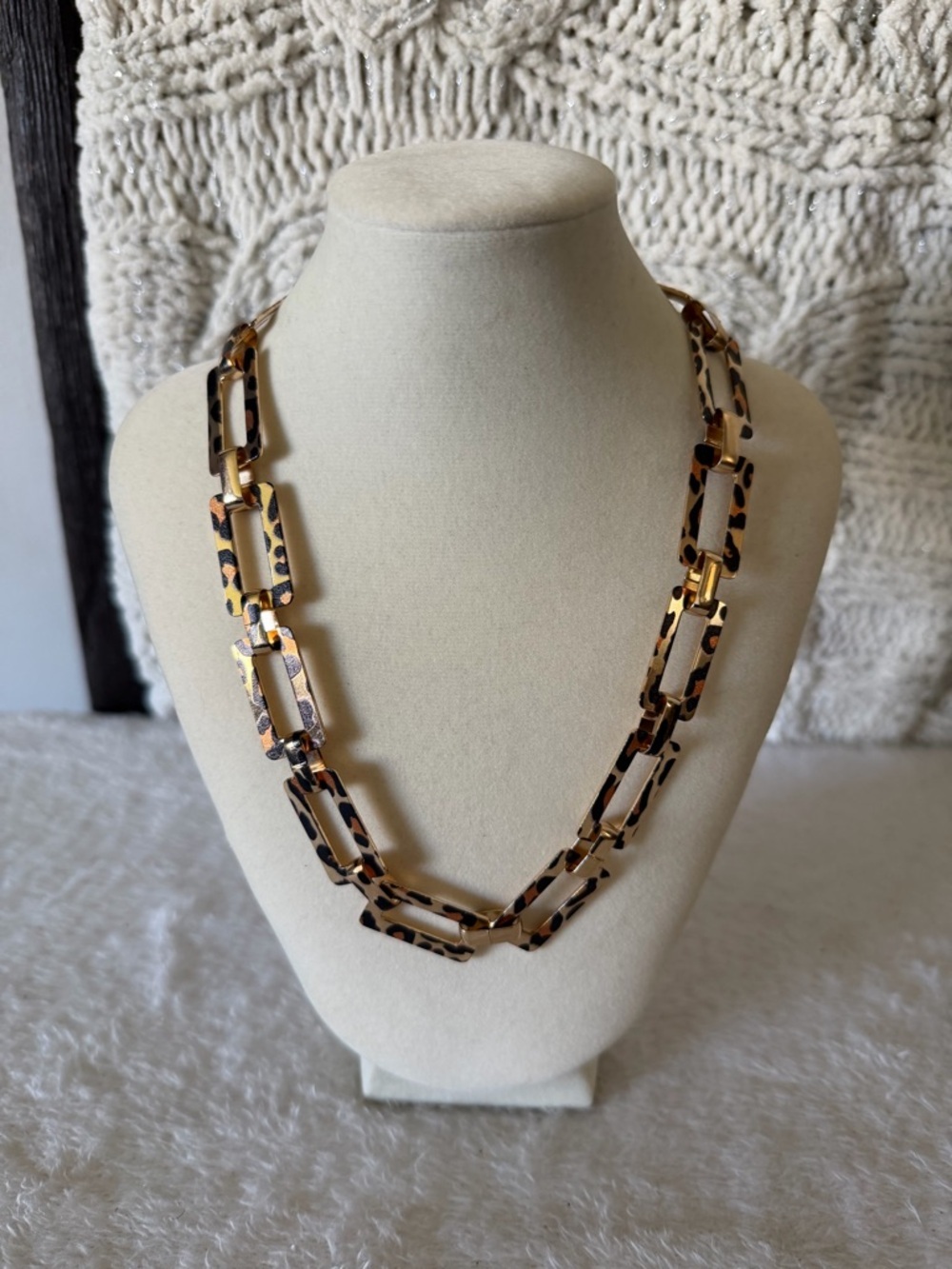 Gold and Leopard Print Chain Necklace